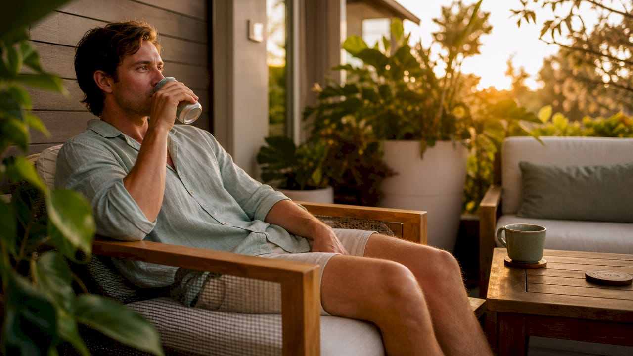 Man pacing consumption of THC seltzer