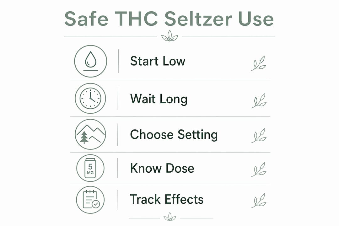 Infographic showing safe THC seltzer use steps
