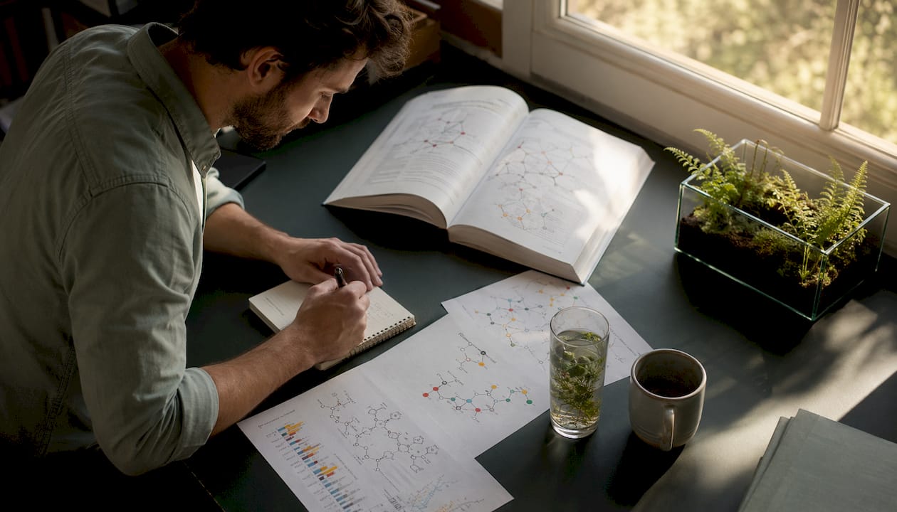 Researcher hands typing by THC metabolic pathways