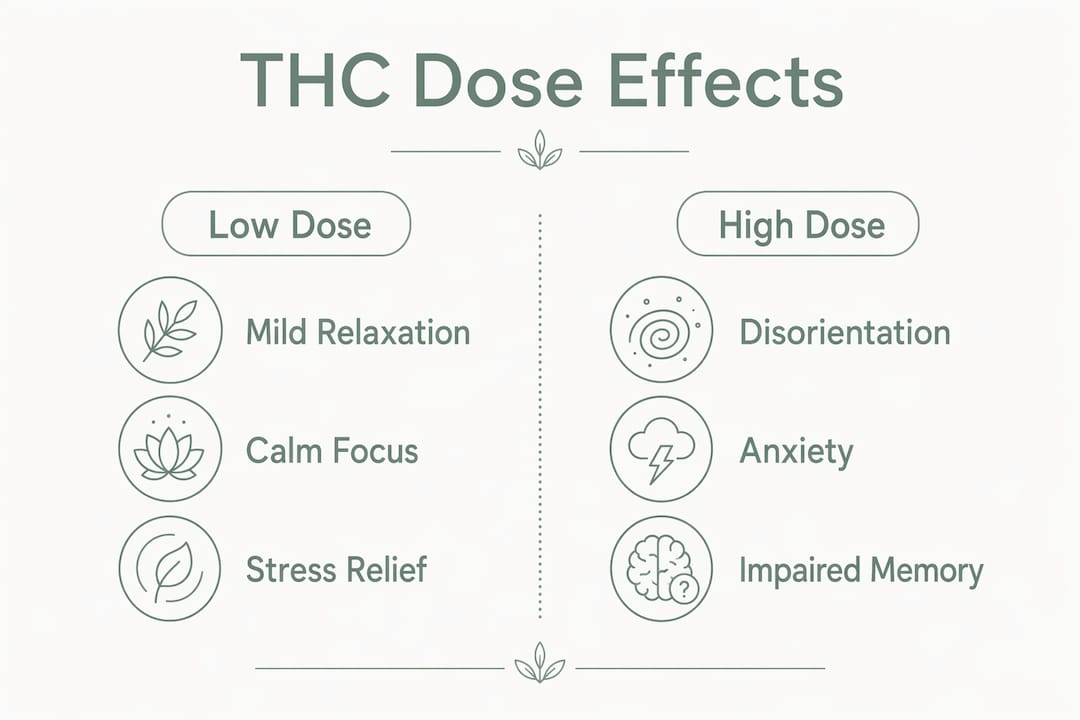 Infographic comparing low dose and high dose THC effects