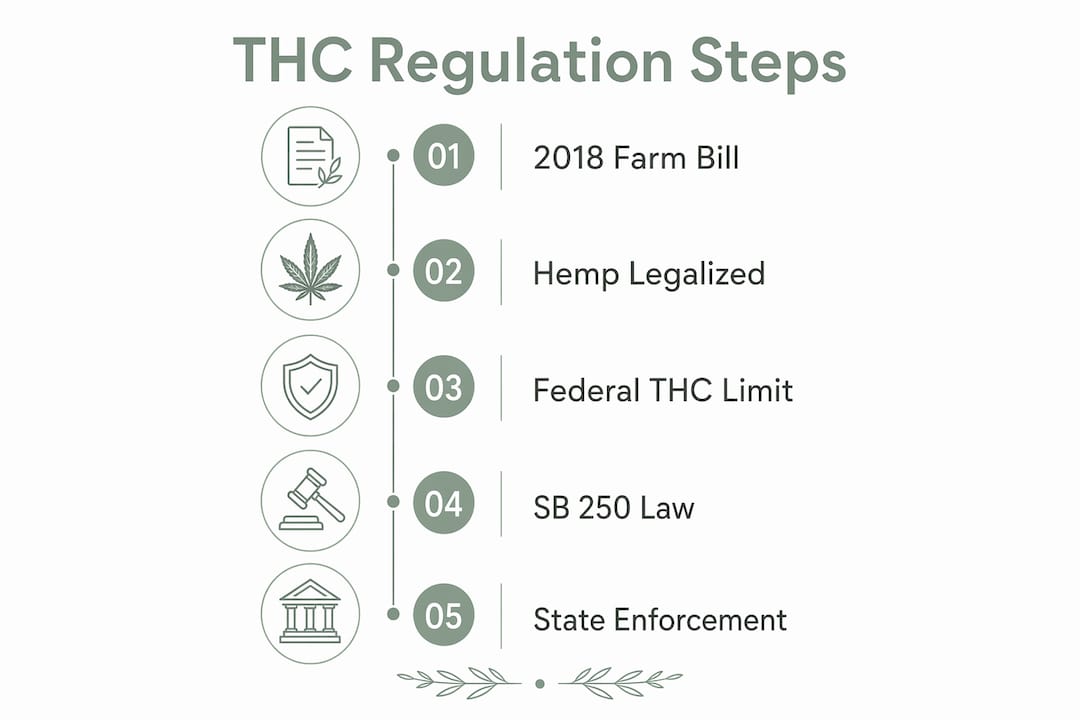 Infographic showing key steps in Indiana THC regulation