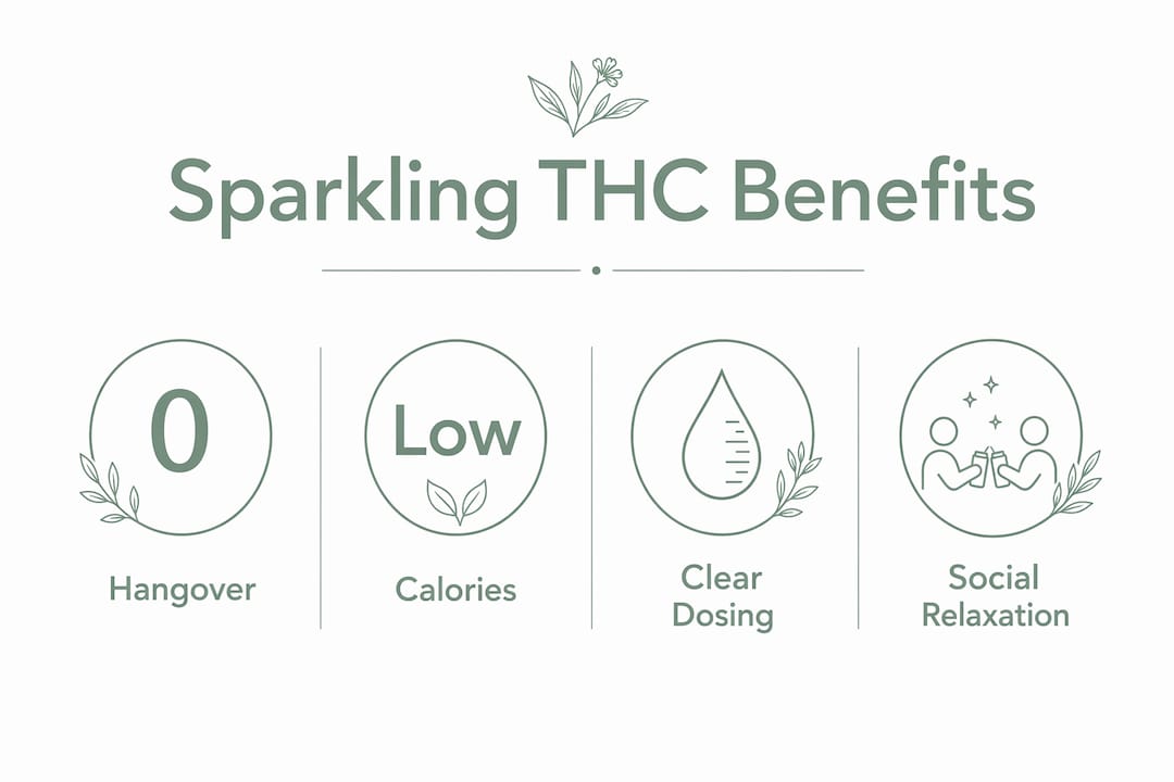 Infographic showing key benefits of sparkling THC water