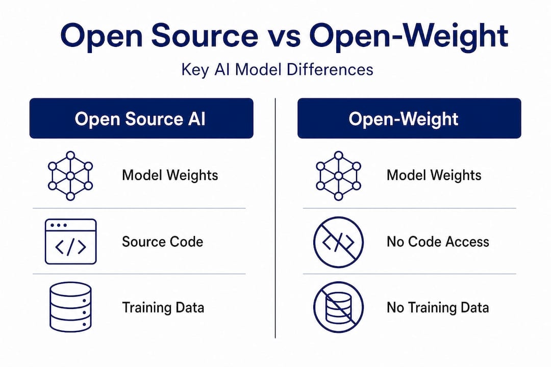 Infographic comparing open source and open-weight AI models