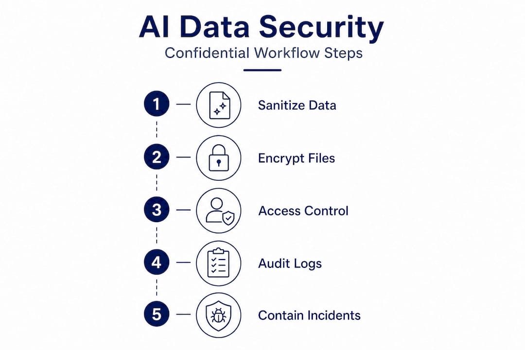 Infographic of AI data security workflow steps