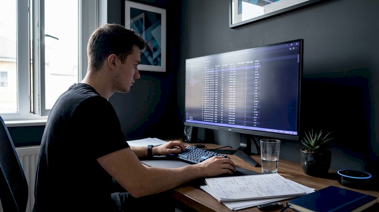 Developer reviews dataset on desk monitor