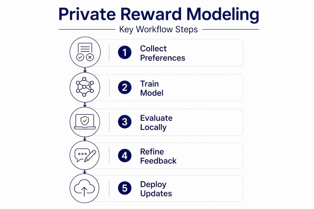 Infographic showing private reward modeling workflow steps