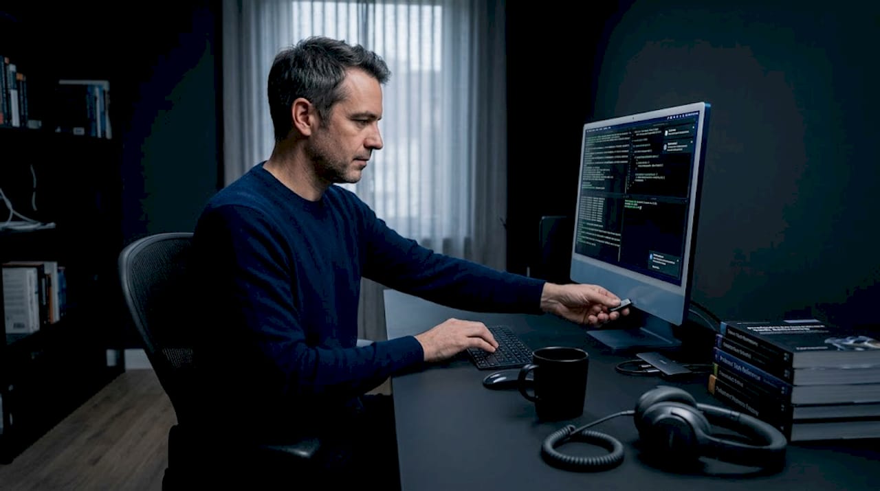Man managing local inference server on iMac