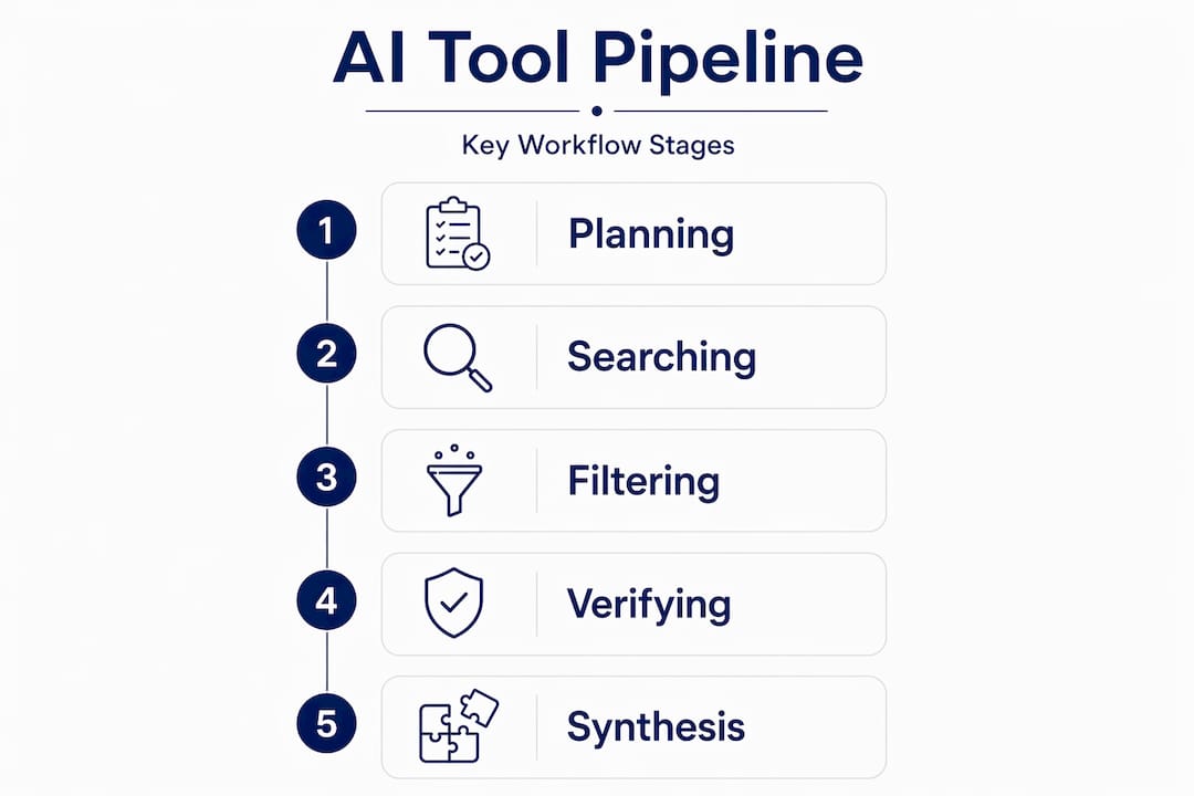 Infographic showing AI tool workflow steps