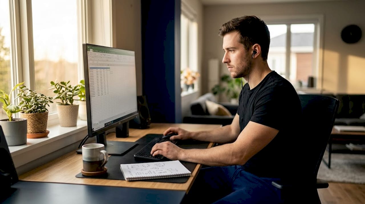 Developer assessing hardware in home office