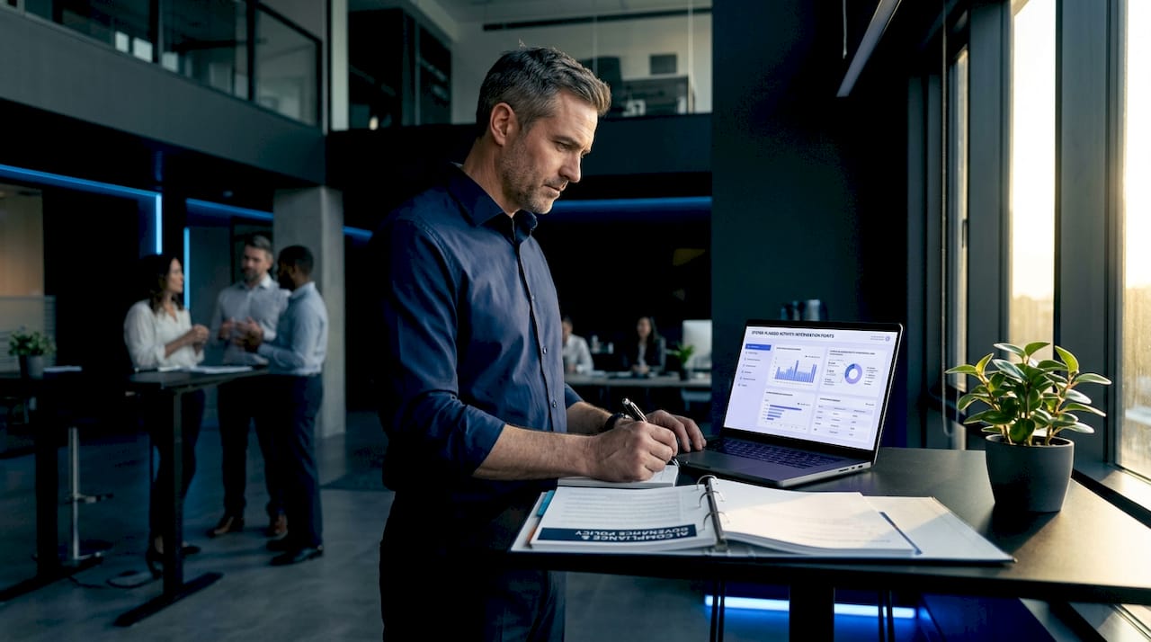 Compliance officer reviews flagged AI activity