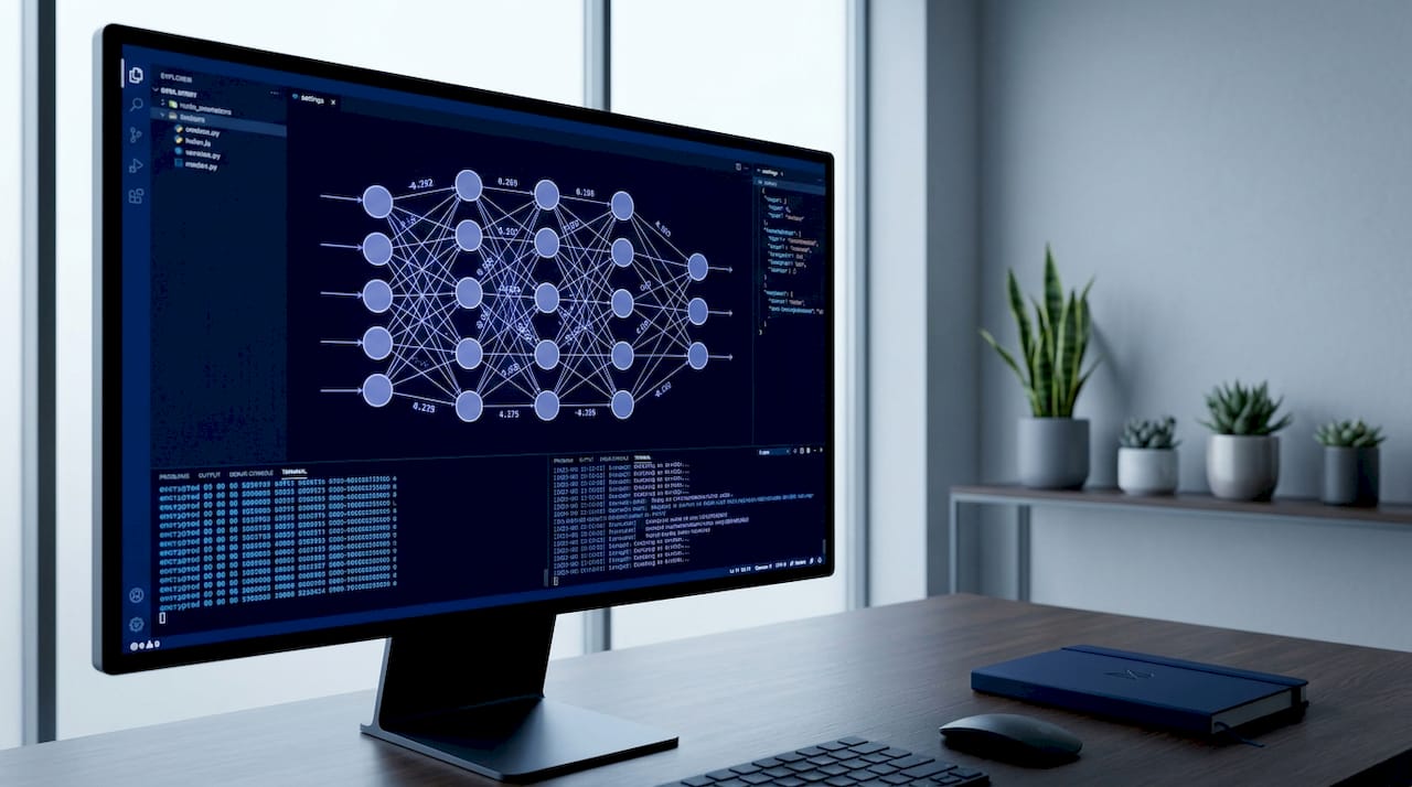 Computer screen displaying neural network weights visualization
