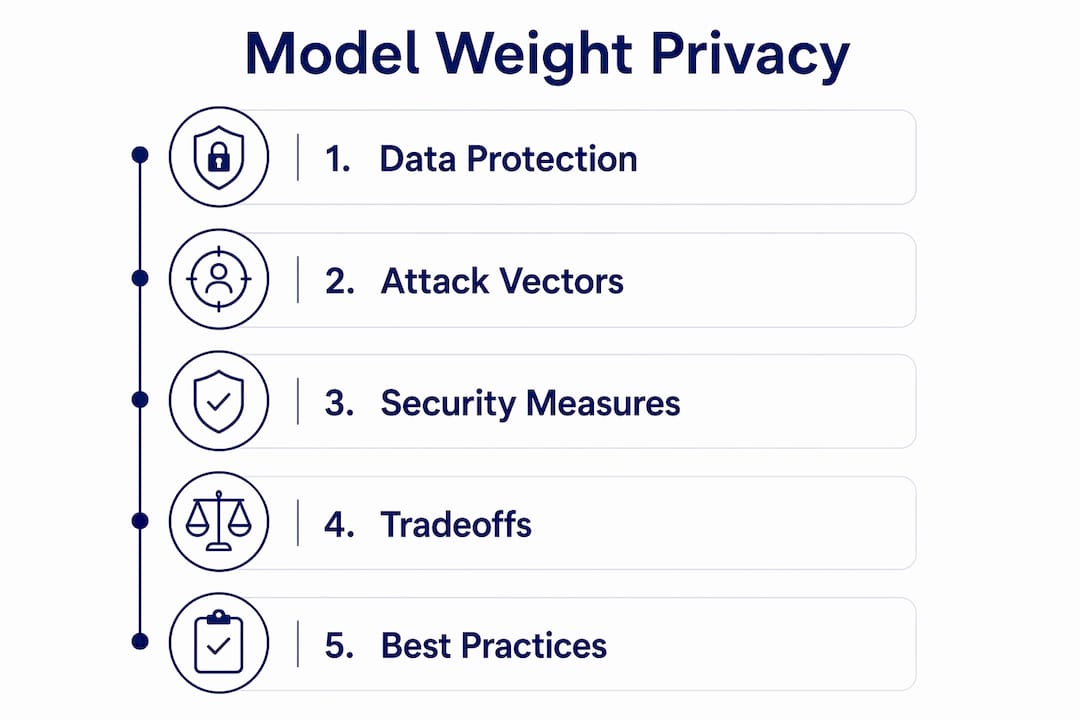 Infographic illustrating AI model weight privacy stages