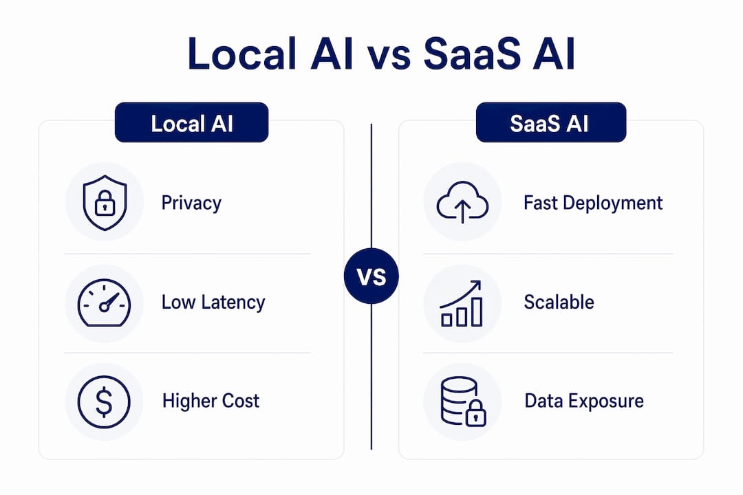 Infographic comparing local AI and SaaS AI features