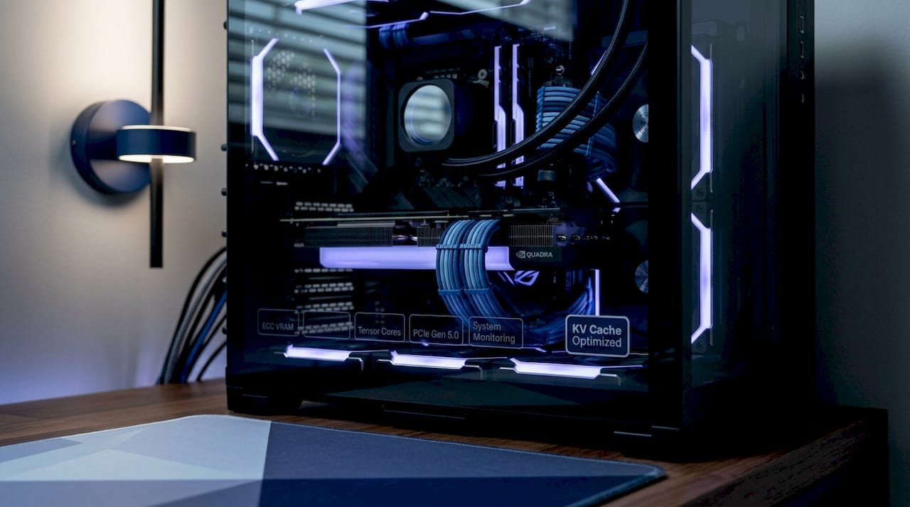 Close-up of GPU with KV cache setup