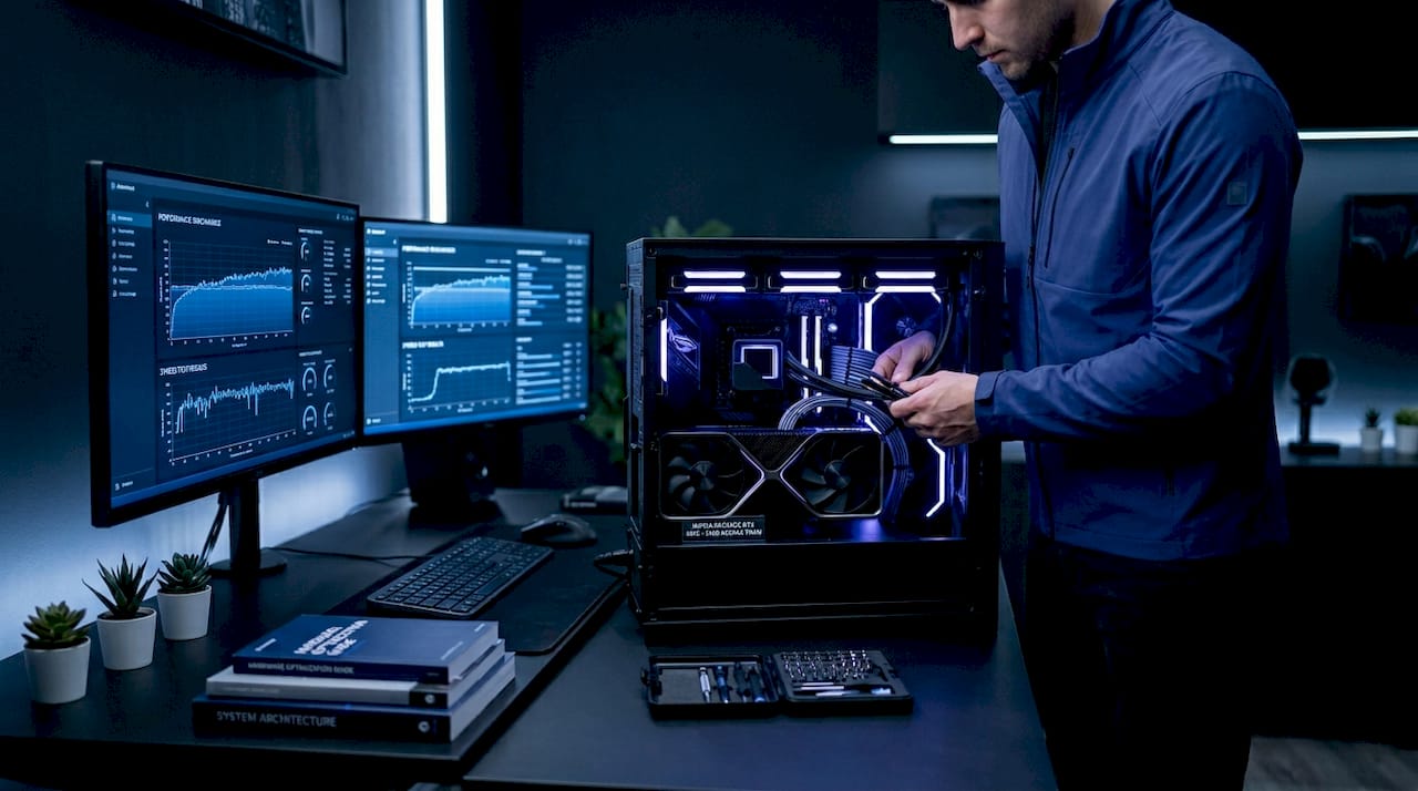 Technician assessing VRAM and hardware setup
