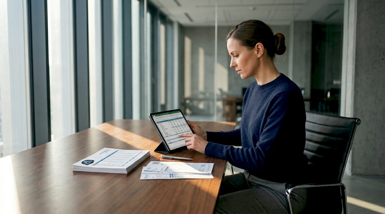 Accountant managing cash flow at kitchen table