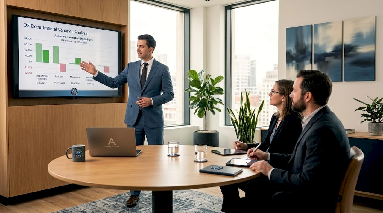 Accountant explaining finance chart in meeting room
