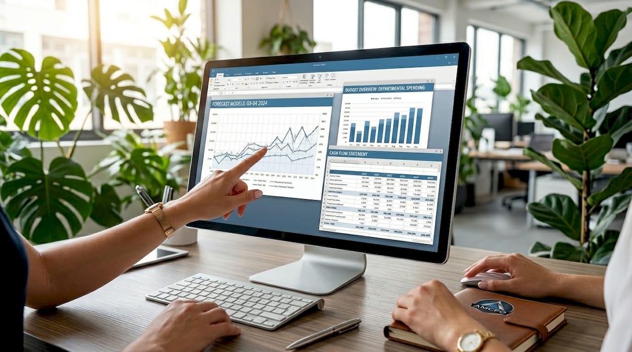 Professional using touchscreen financial planning software