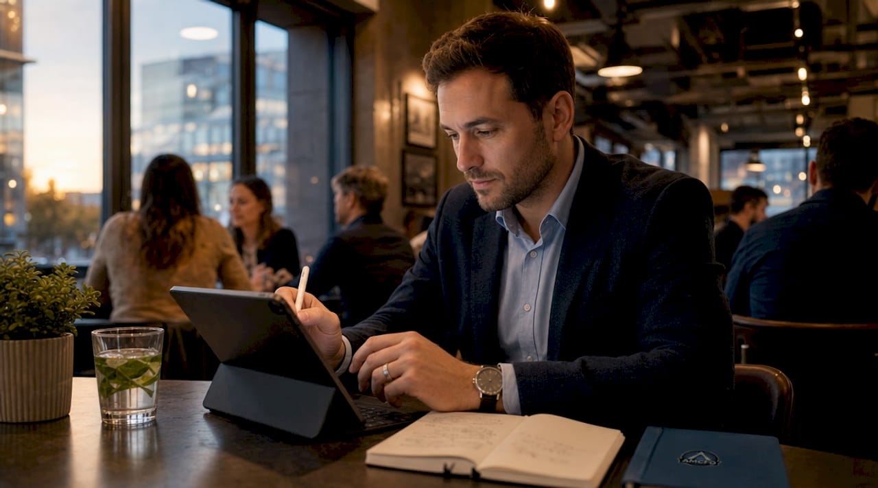 Hands using tablet for bookkeeping