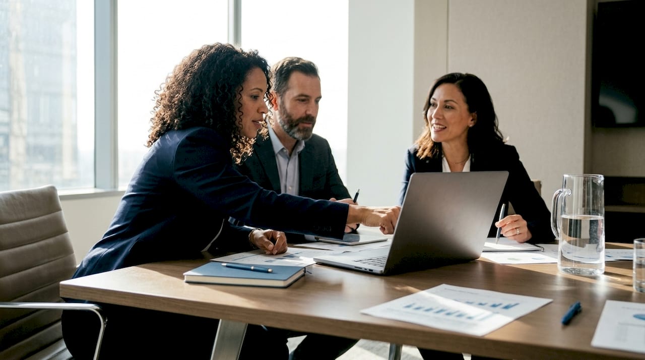 Business team discussing financial reports