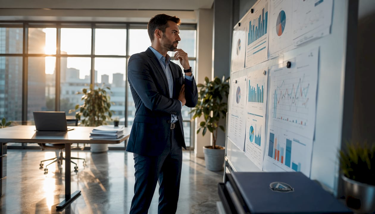 Manager’s hands over data and reports on desk