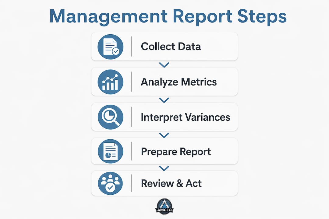 Infographic showing management report process steps