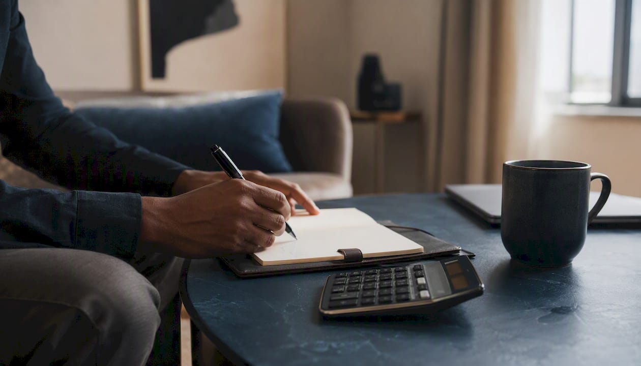 Hands making manual accounting adjustments