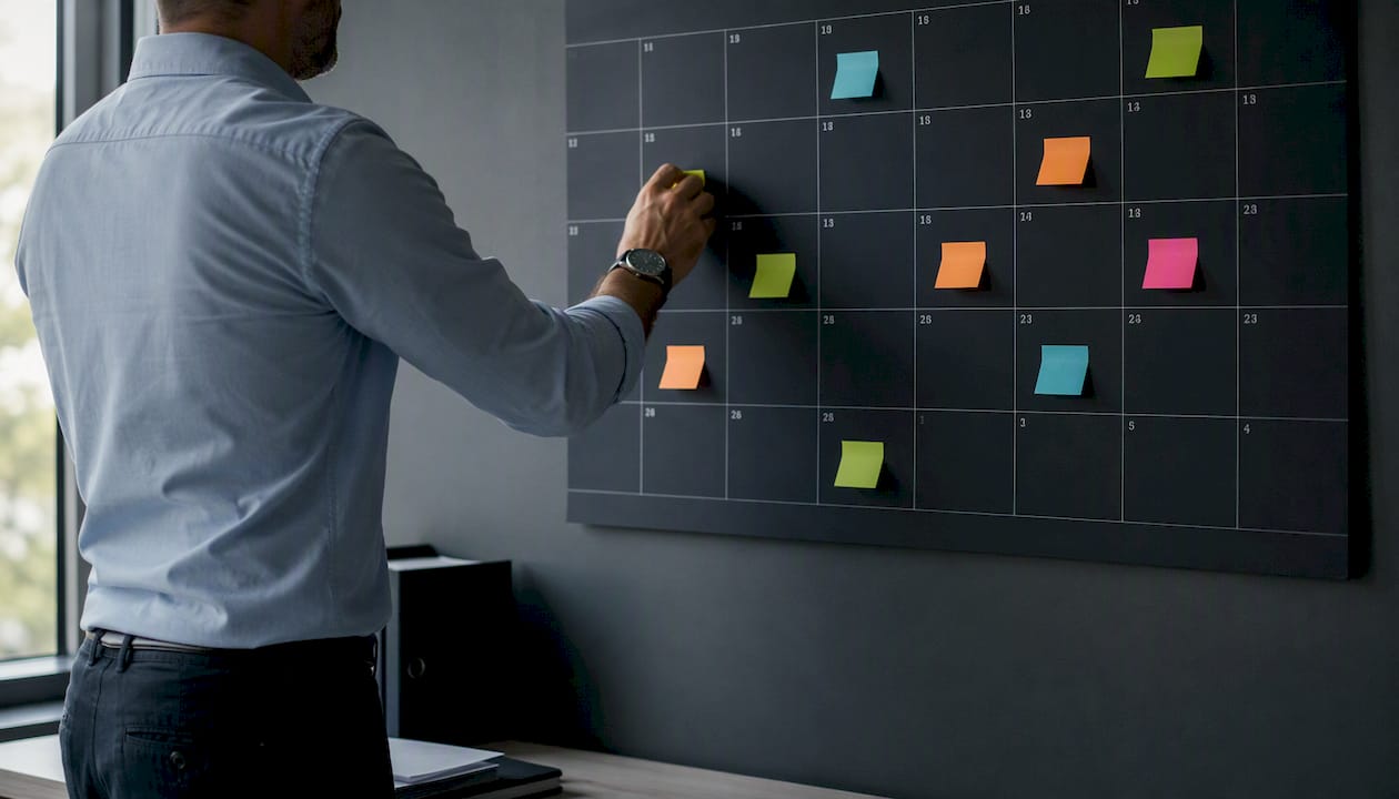 Hand adding notes to calendar for tax planning