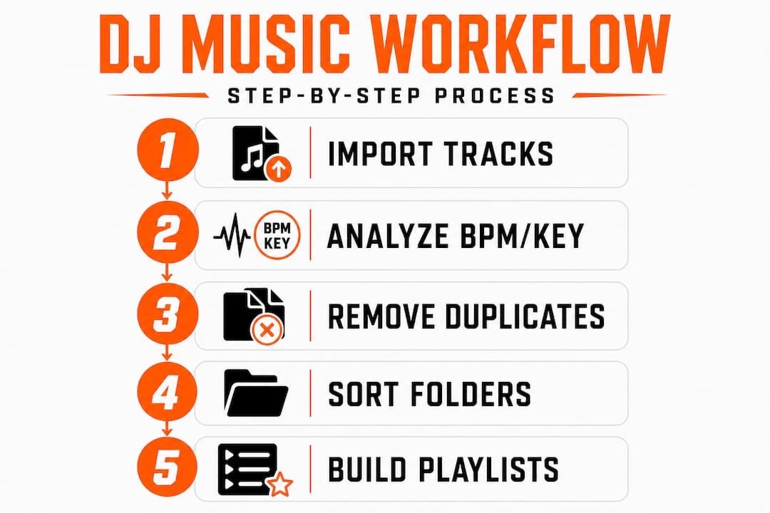 Infographic of DJ music organization process steps