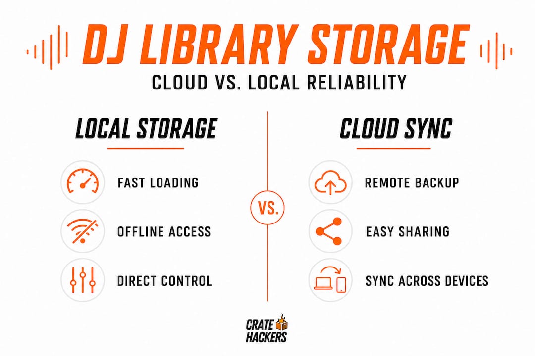Infographic comparing cloud and local DJ libraries