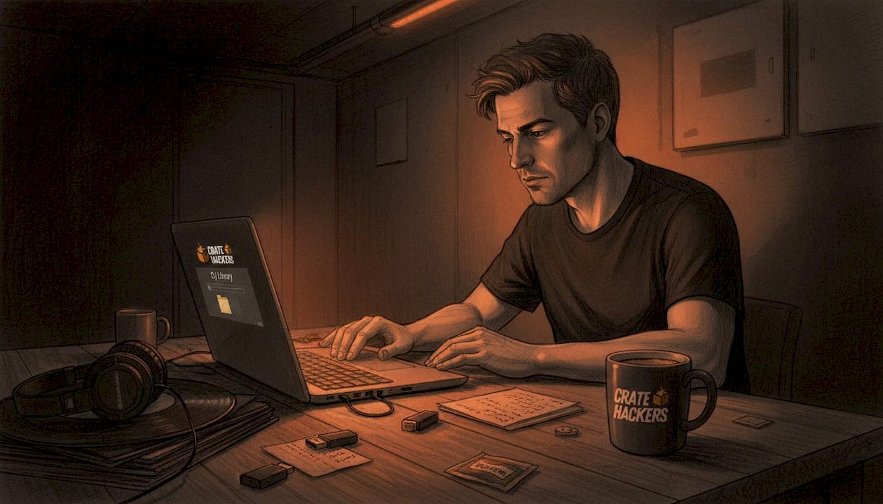 DJ organizing music files at home