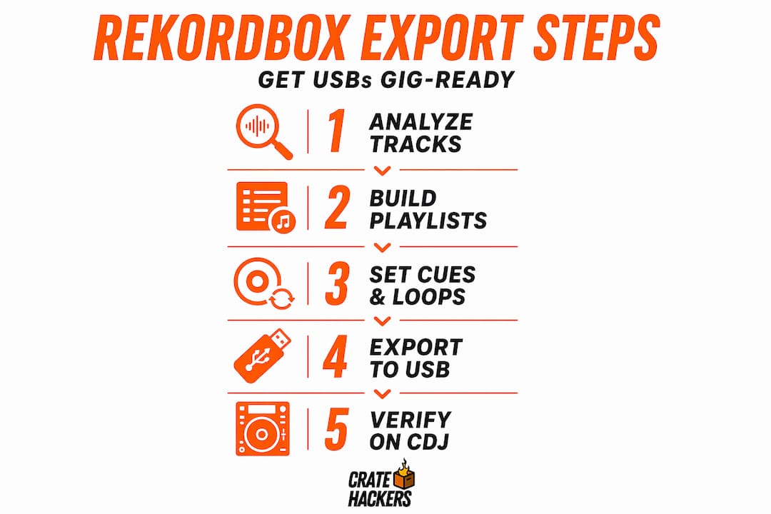 Infographic detailing Rekordbox export workflow steps