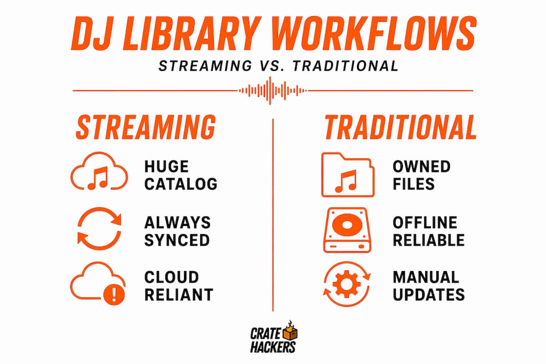Infographic comparing streaming and traditional DJ workflows
