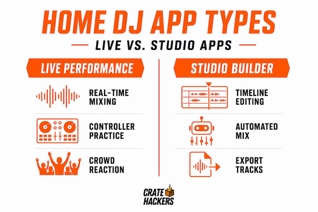 Infographic comparing live and studio DJ apps