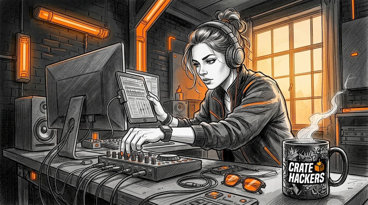 DJ adjusting voice effects in home studio