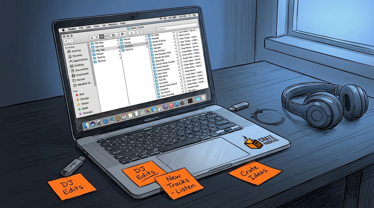 MacBook screen showing DJ folder structure