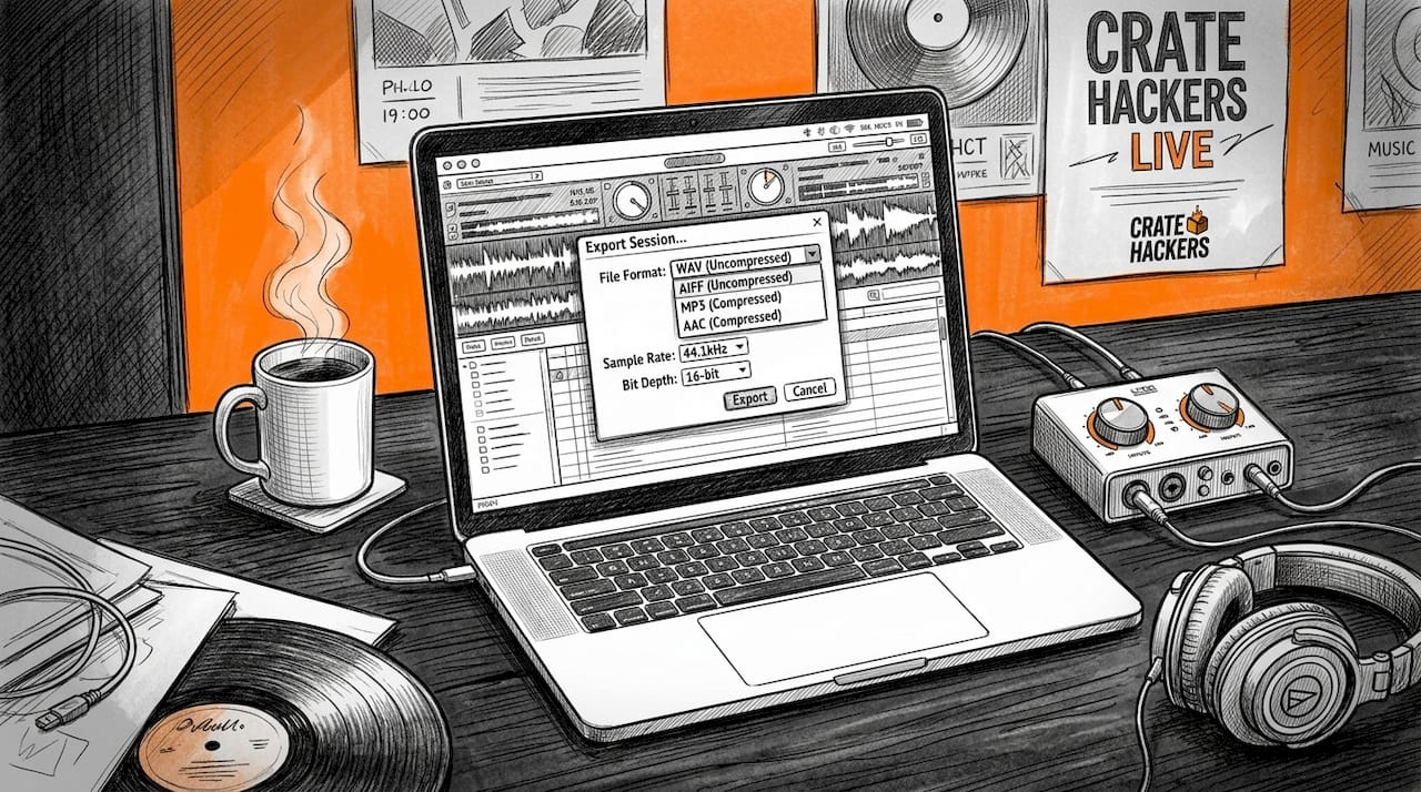 DJ software export format options on laptop screen