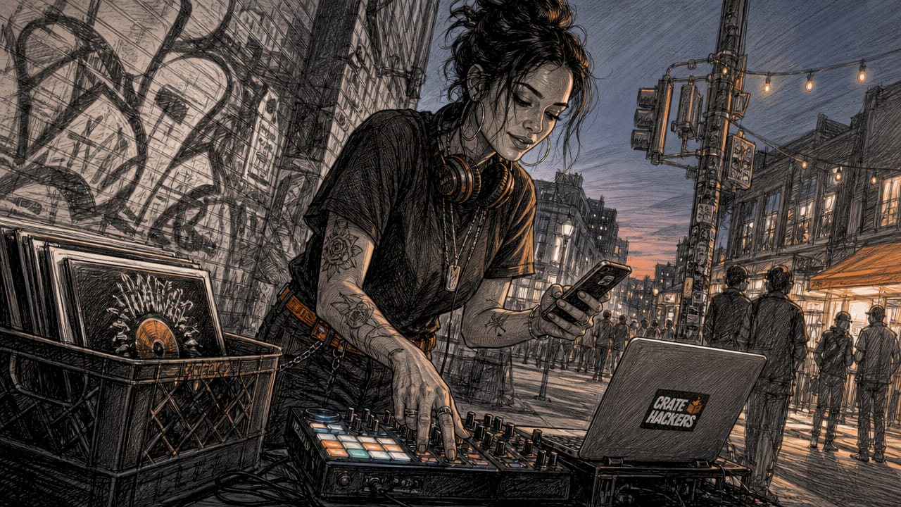 DJ managing music requests on tablet at home studio