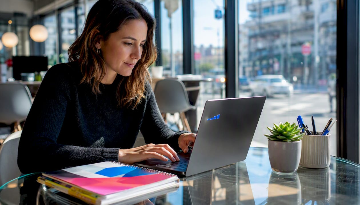 Woman adjusting location targeting on laptop