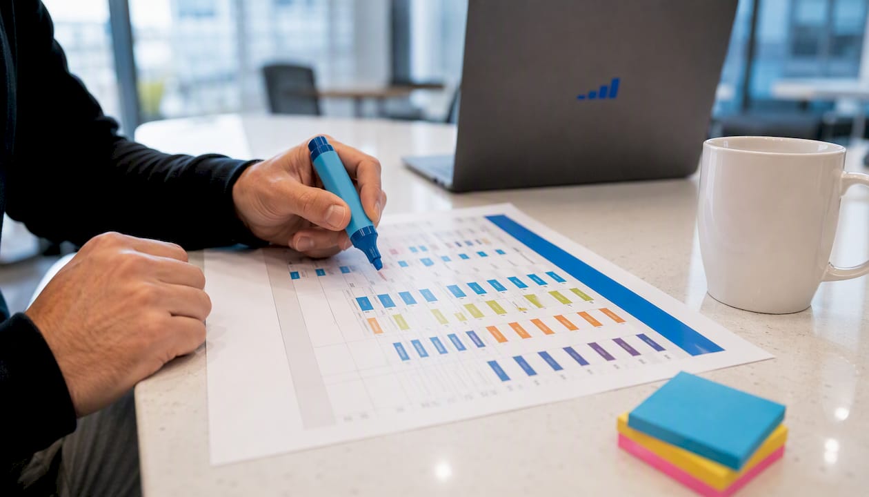Hands reviewing software feature comparison chart