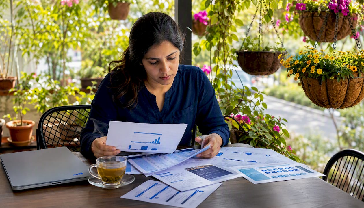 Person reviewing software comparison documents