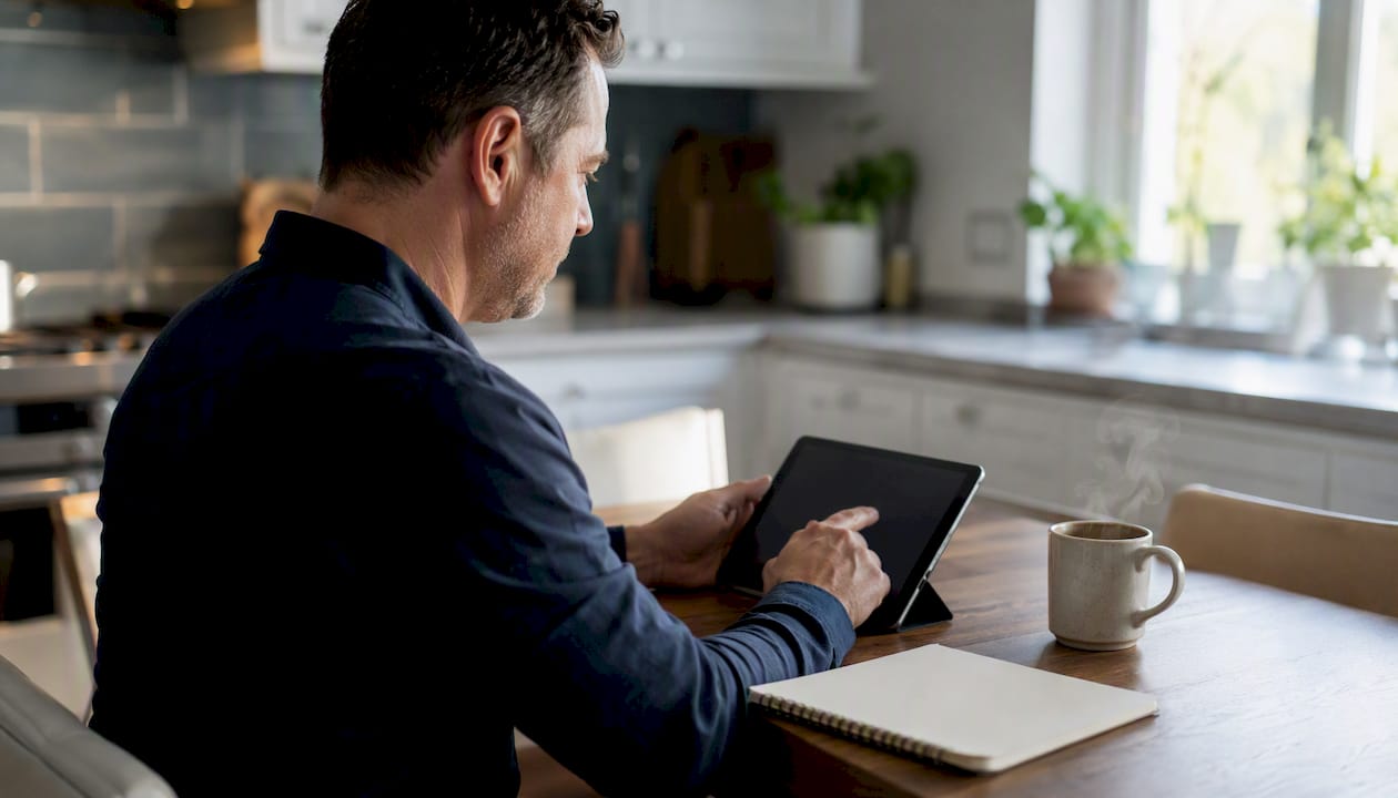 Business owner using tablet for AI website setup