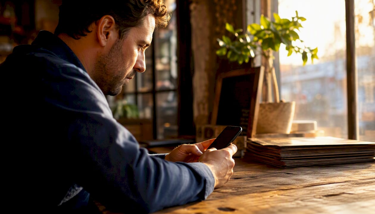Person checking Yelp reviews on phone