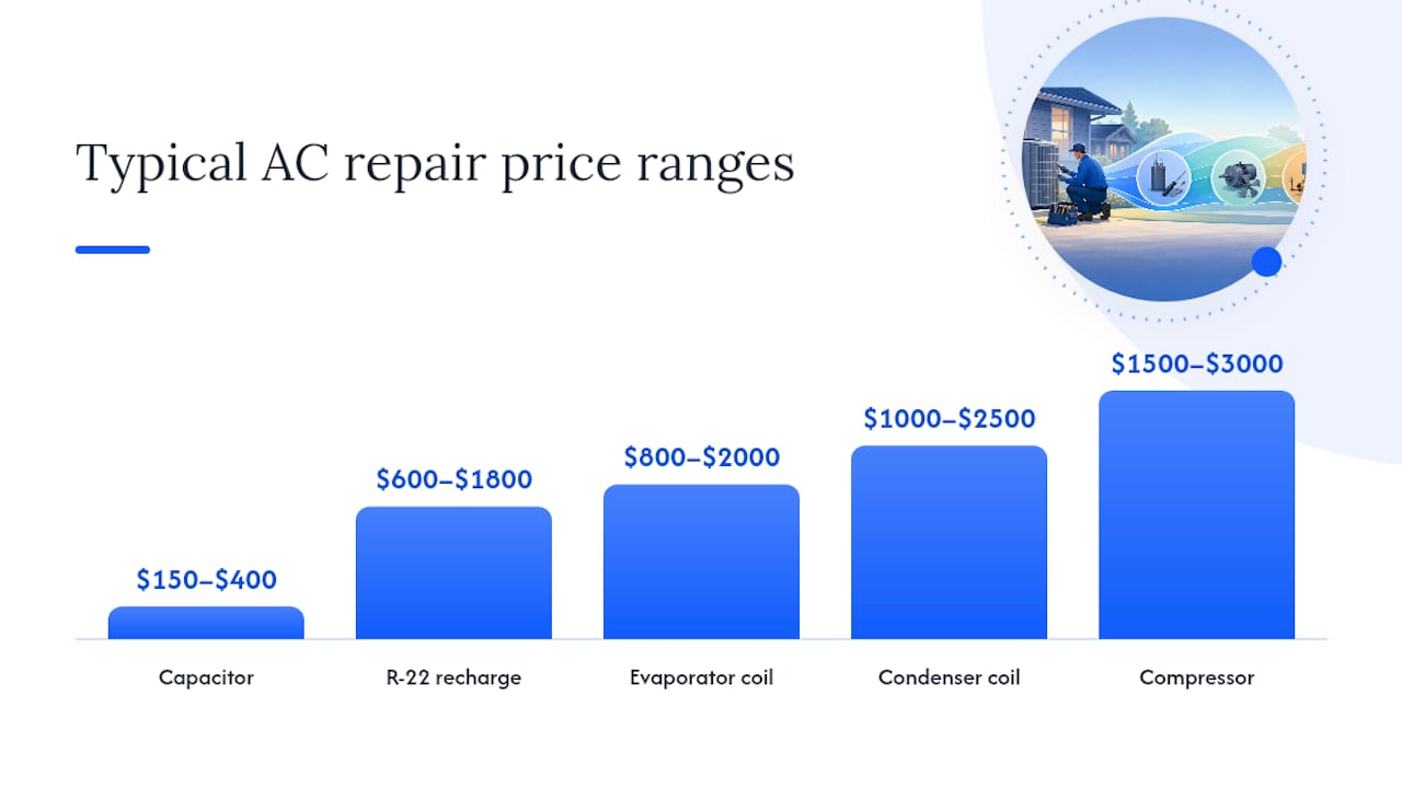 Diagram of AC repair cost ranges by component