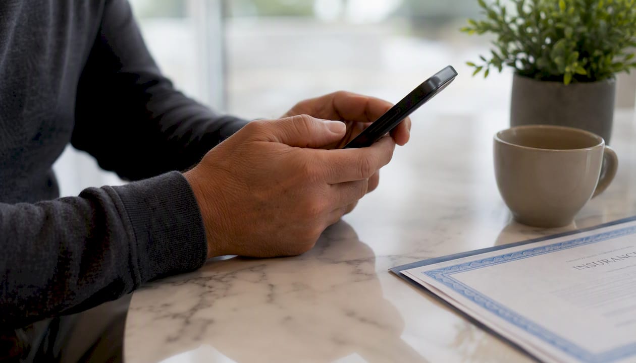 Hands calling insurer to verify contractor insurance