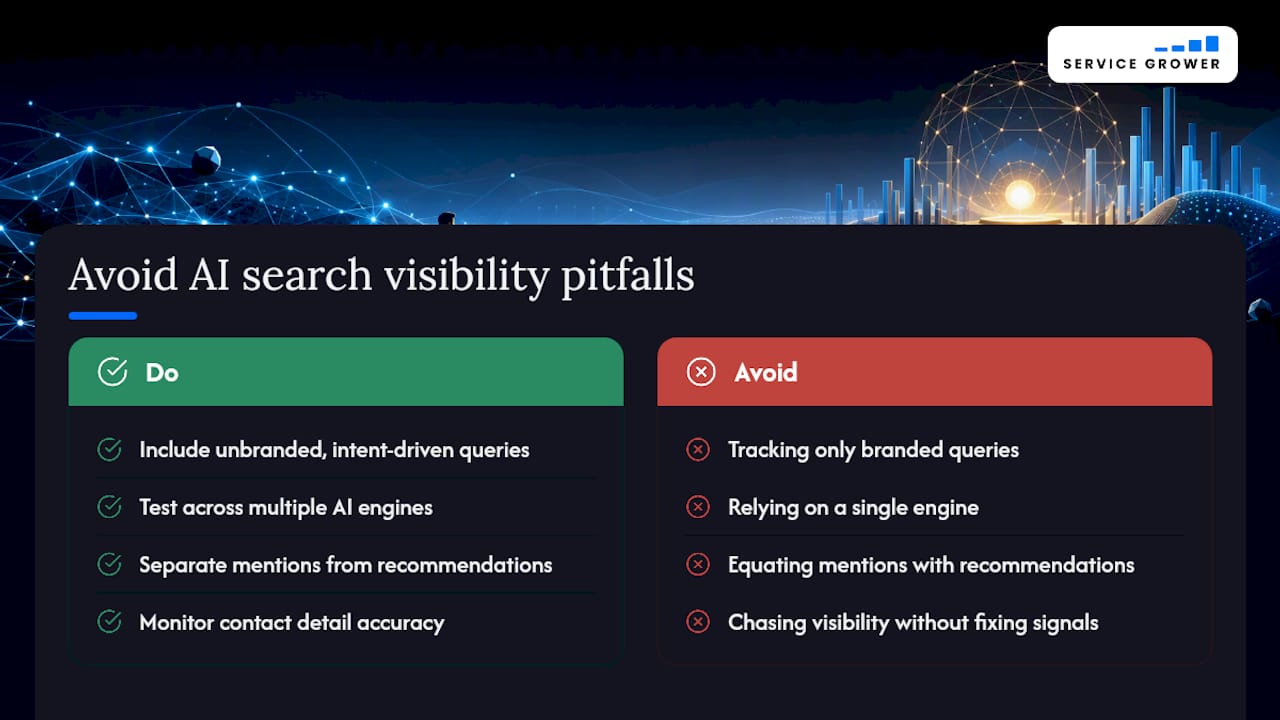 Common pitfalls in measuring AI search visibility and how to avoid them — overview diagram