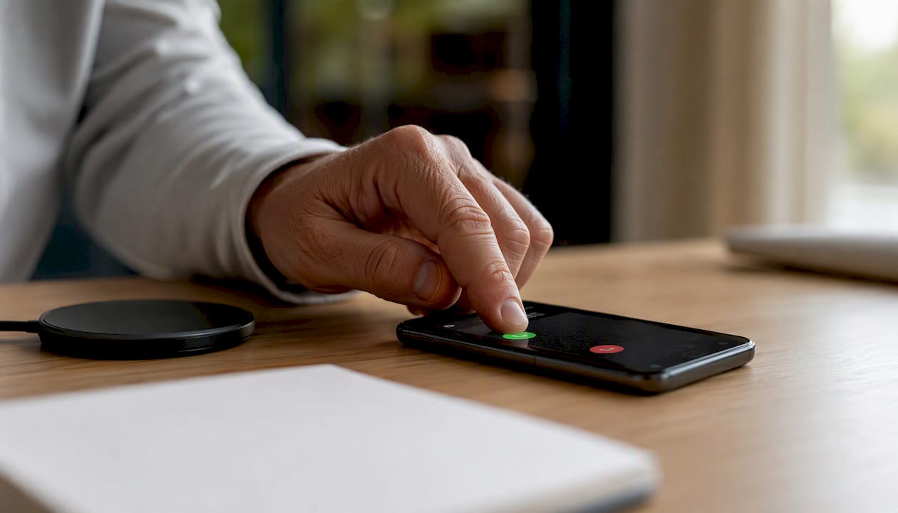 Hand pressing call on smartphone for tracking