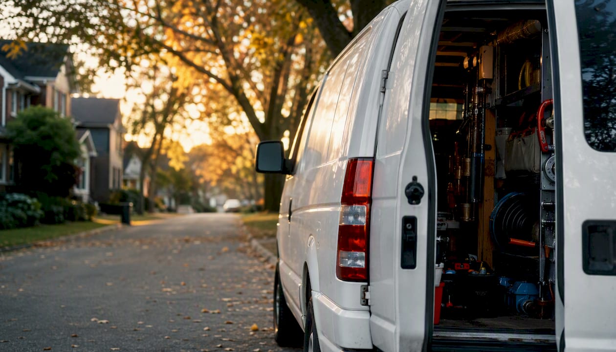 Service van with plumbing tools ready