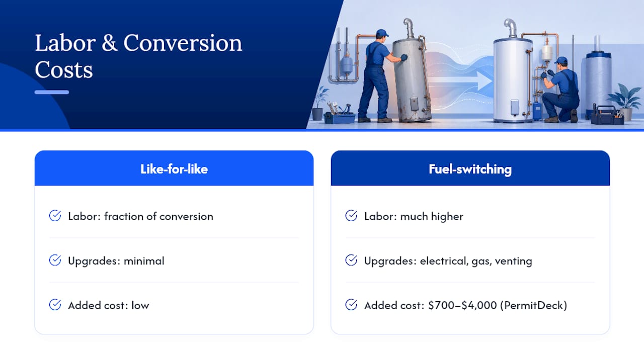 Diagram comparing labor costs by water heater job type