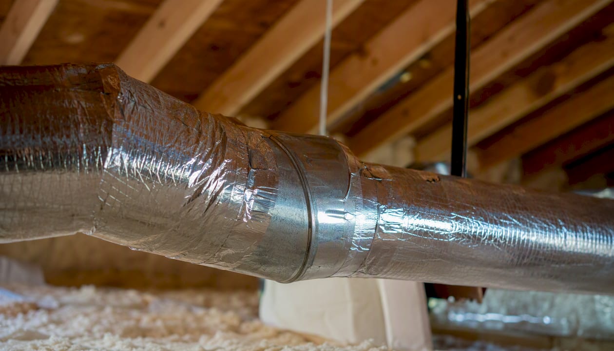 HVAC ductwork sealed with foil tape